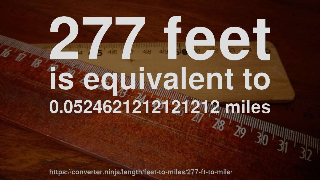 277 feet is equivalent to 0.0524621212121212 miles