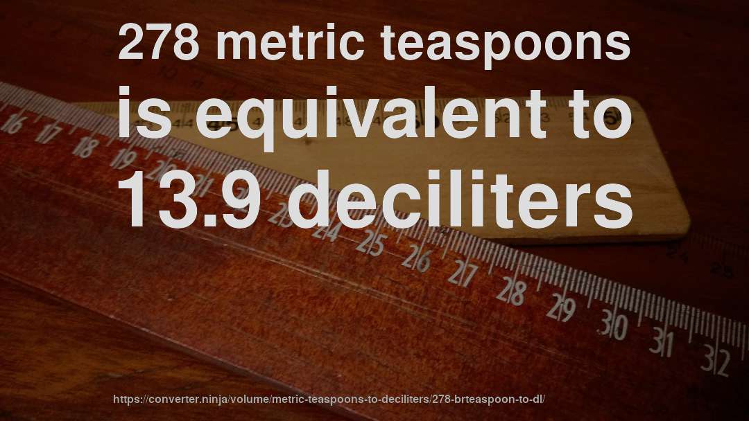 278 metric teaspoons is equivalent to 13.9 deciliters