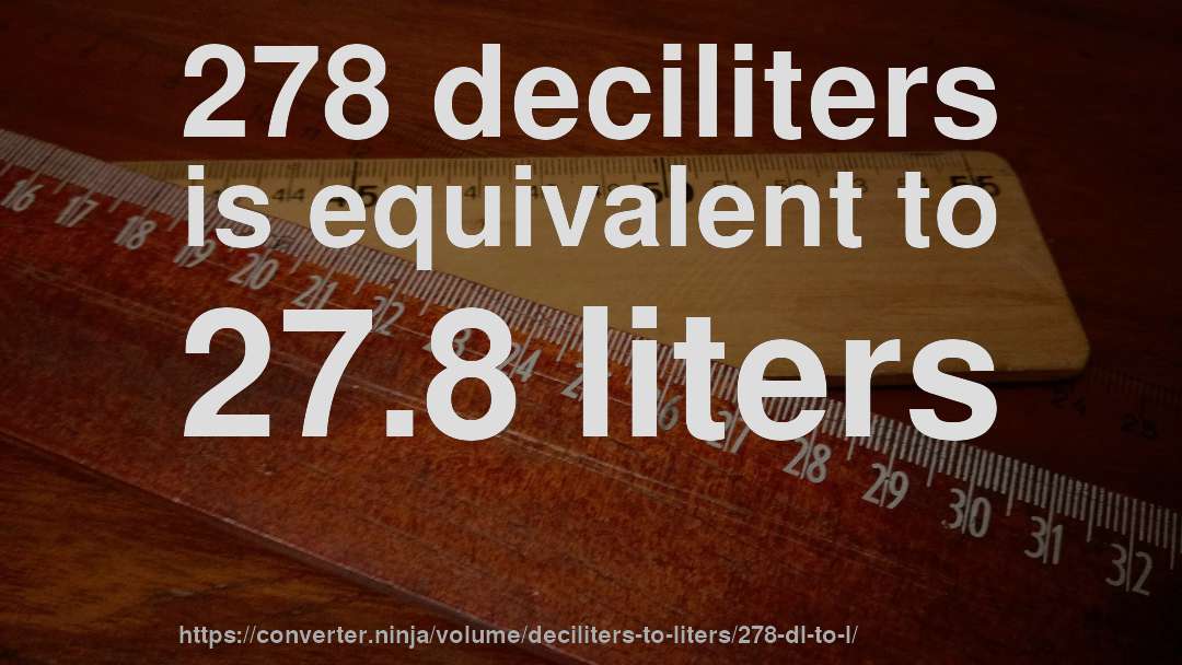 278 deciliters is equivalent to 27.8 liters