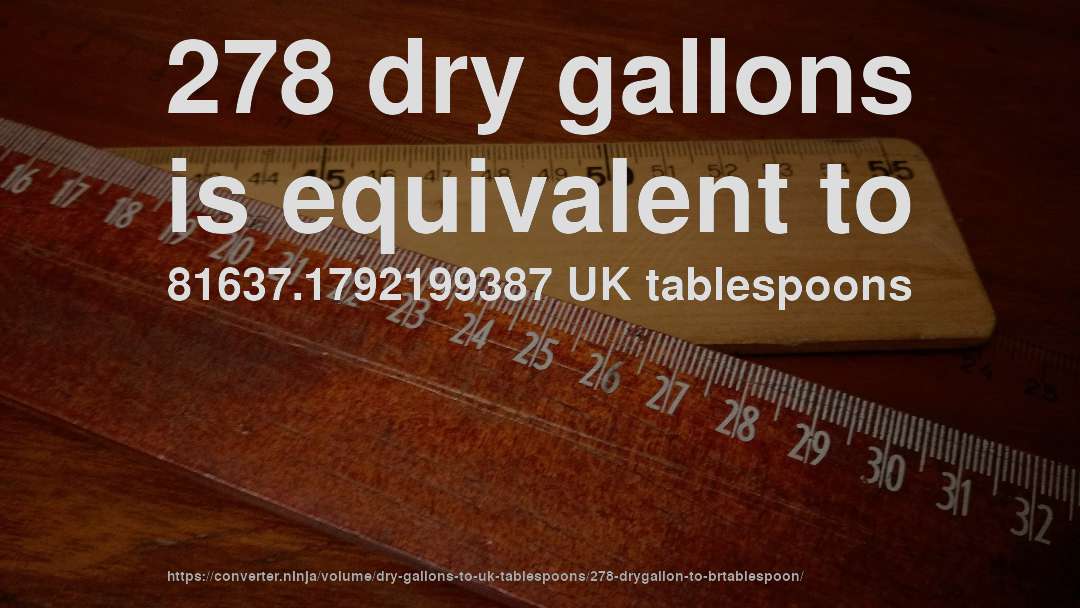 278 dry gallons is equivalent to 81637.1792199387 UK tablespoons