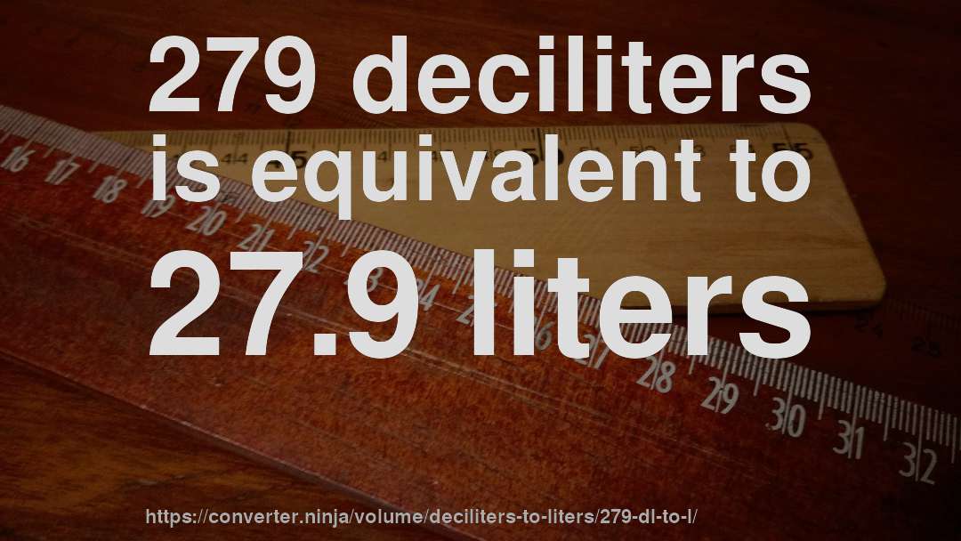 279 deciliters is equivalent to 27.9 liters