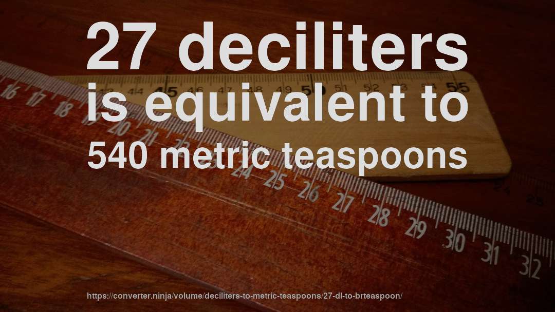27 deciliters is equivalent to 540 metric teaspoons