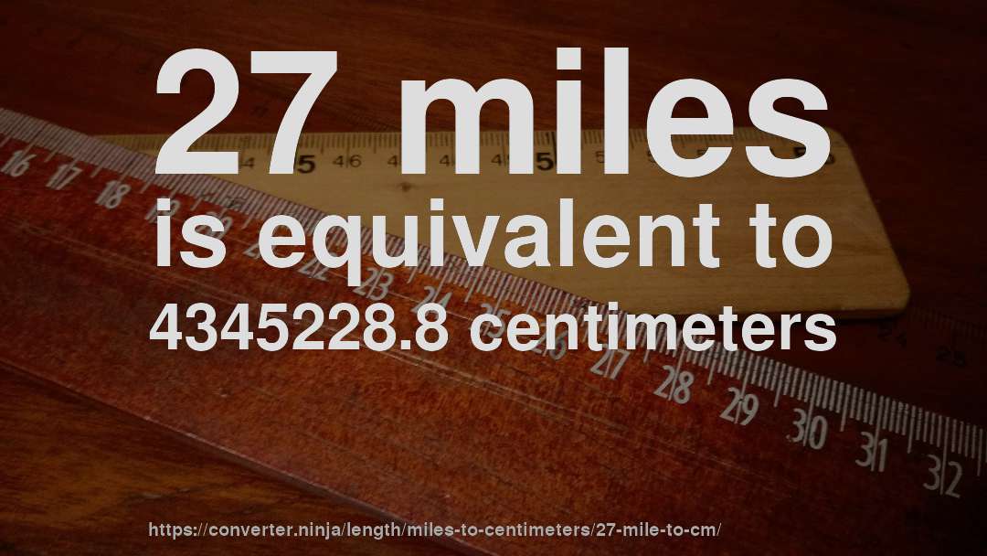 27 miles is equivalent to 4345228.8 centimeters