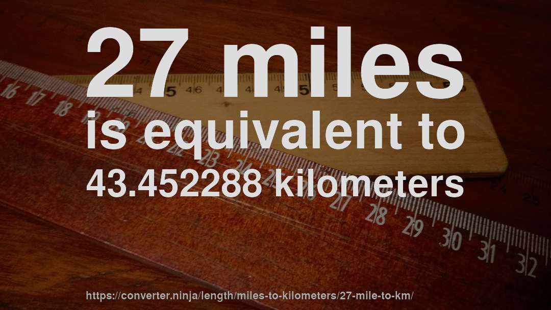 27 miles is equivalent to 43.452288 kilometers