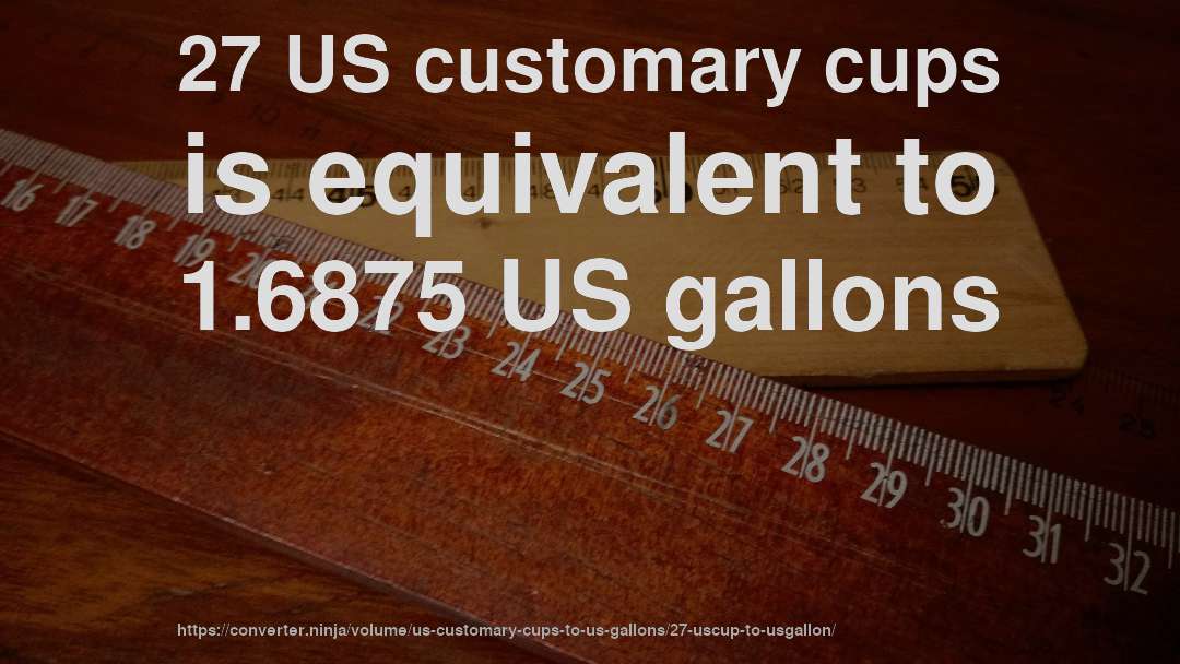 27 US customary cups is equivalent to 1.6875 US gallons