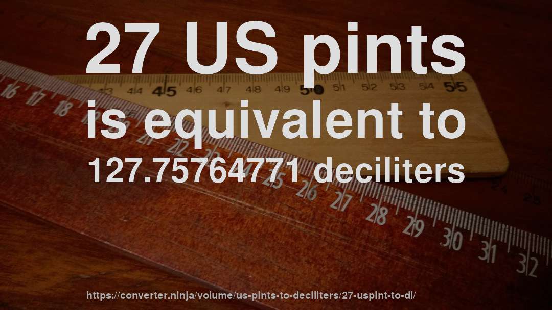 27 US pints is equivalent to 127.75764771 deciliters