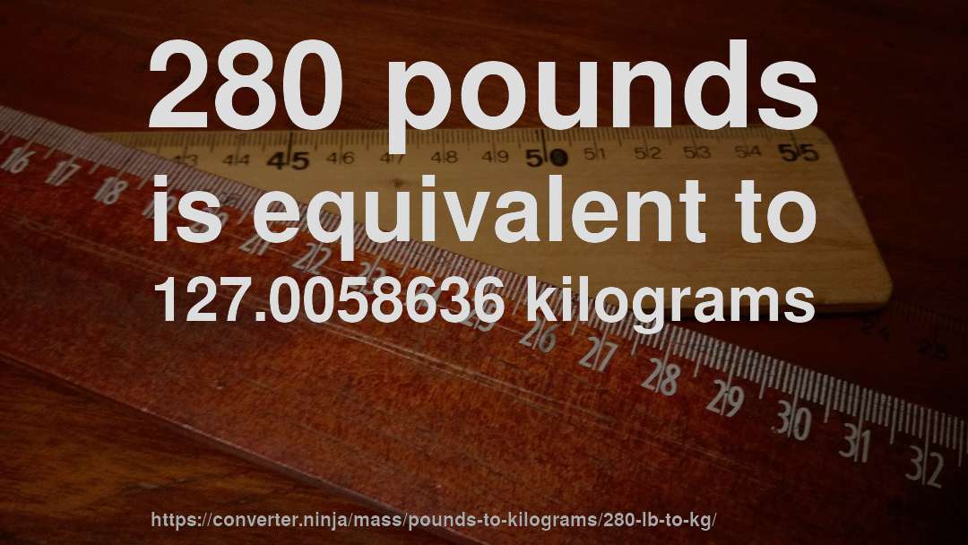 280 pounds is equivalent to 127.0058636 kilograms