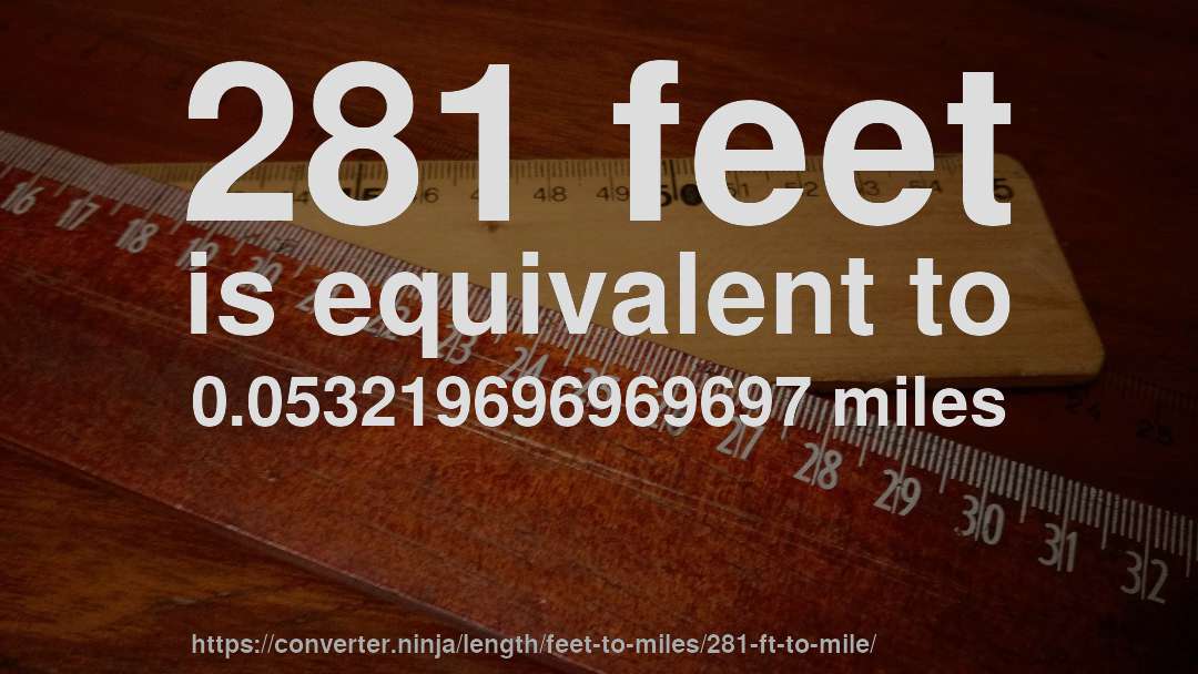 281 feet is equivalent to 0.053219696969697 miles