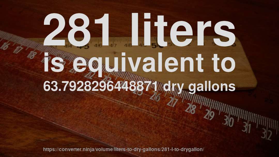 281 liters is equivalent to 63.7928296448871 dry gallons