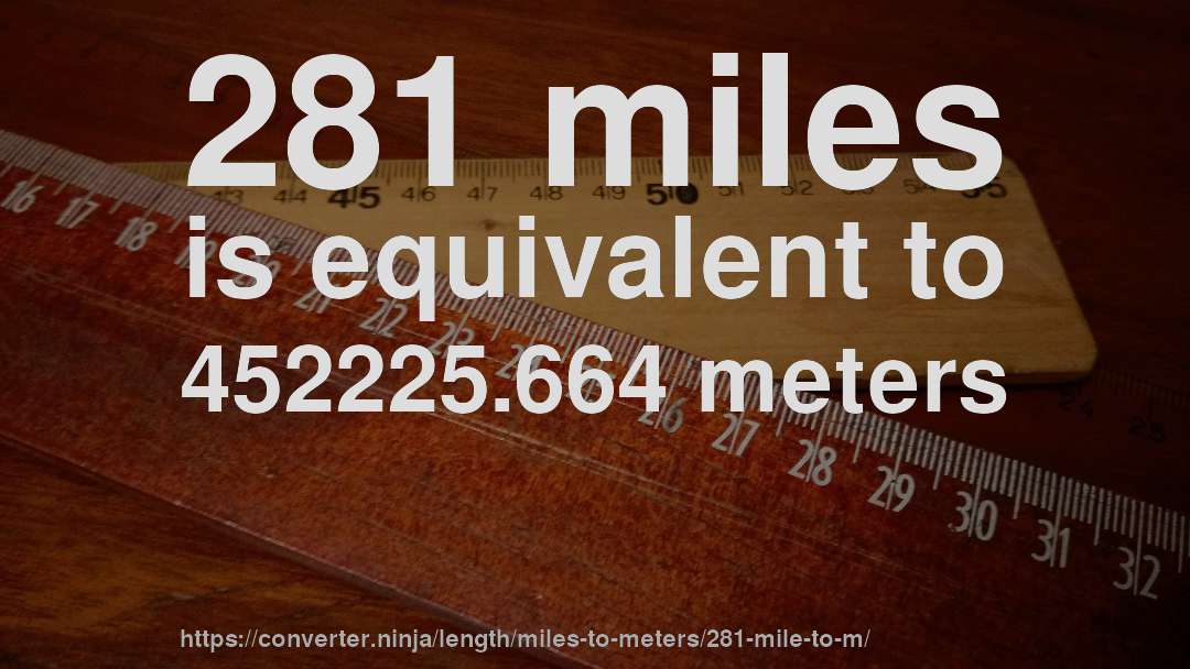 281 miles is equivalent to 452225.664 meters