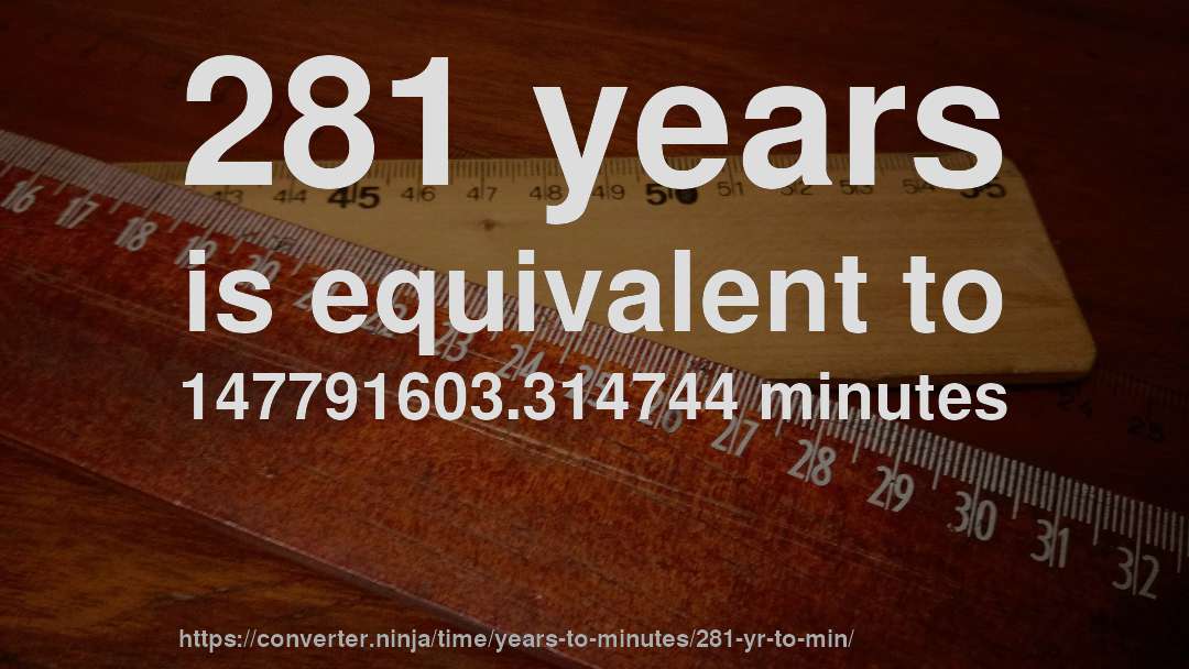 281 years is equivalent to 147791603.314744 minutes
