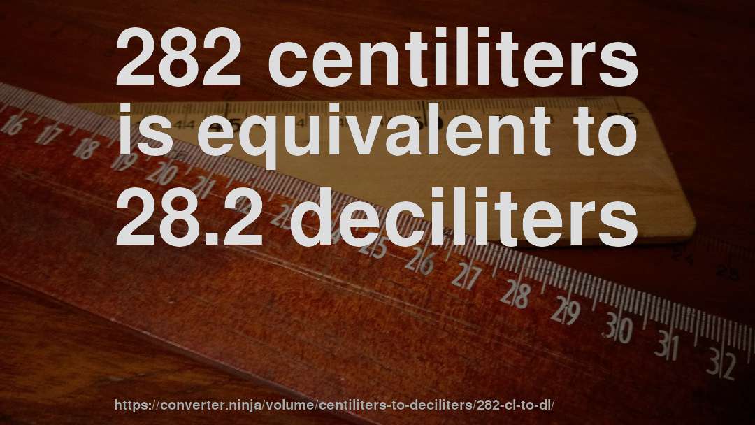 282 centiliters is equivalent to 28.2 deciliters