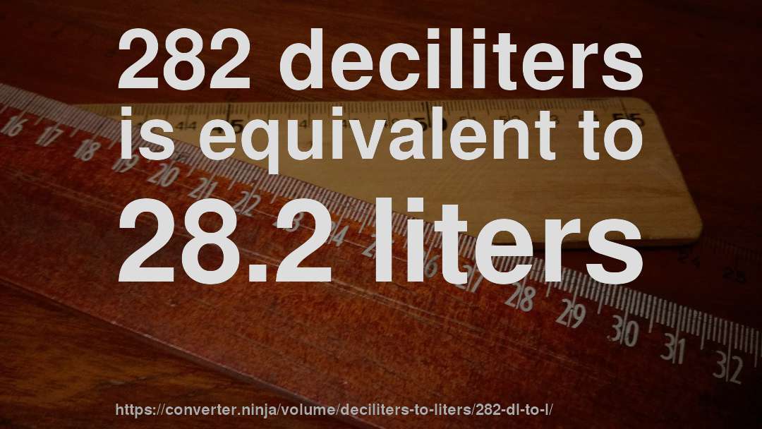 282 deciliters is equivalent to 28.2 liters