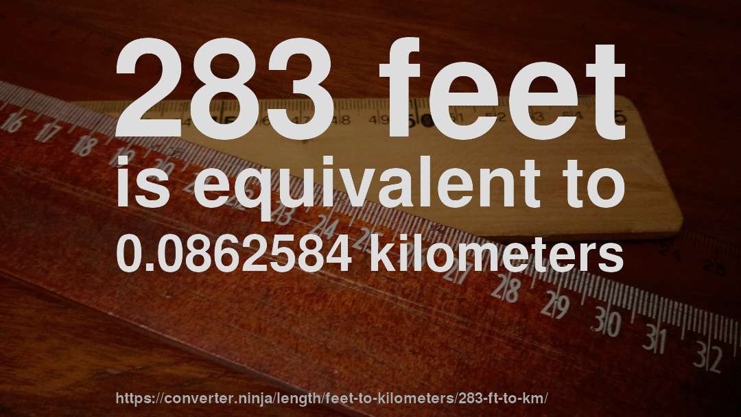 283 feet is equivalent to 0.0862584 kilometers