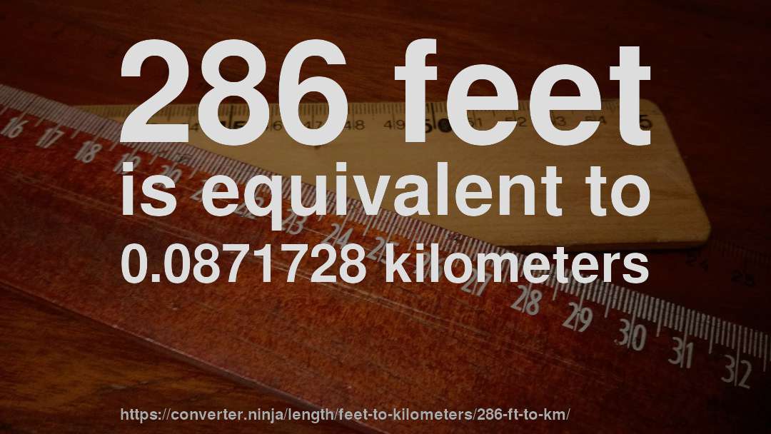 286 feet is equivalent to 0.0871728 kilometers