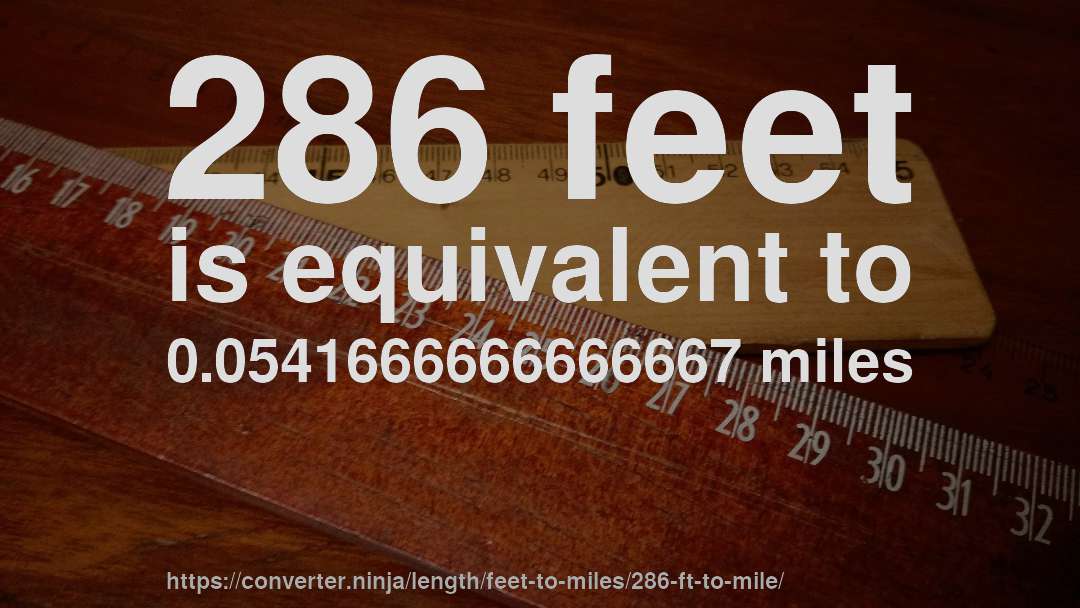 286 feet is equivalent to 0.0541666666666667 miles