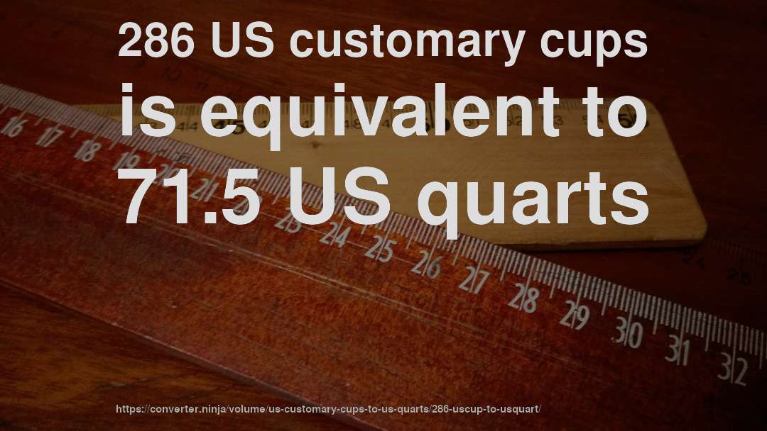 286 US customary cups is equivalent to 71.5 US quarts