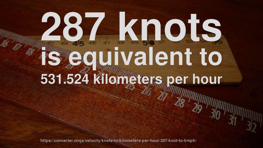 287 knots is equivalent to 531.524 kilometers per hour