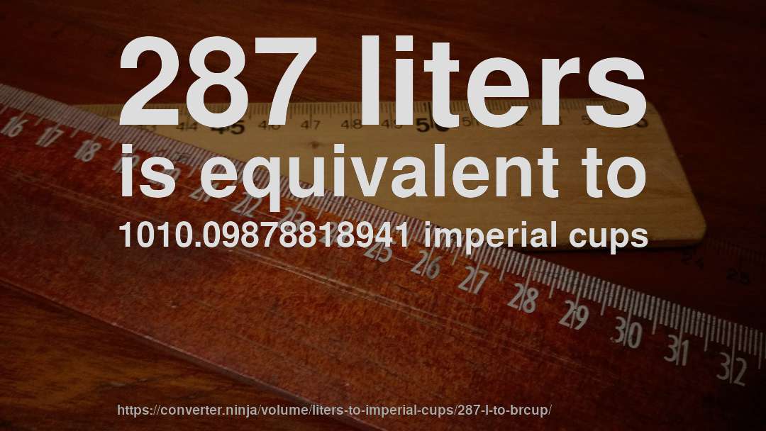 287 liters is equivalent to 1010.09878818941 imperial cups