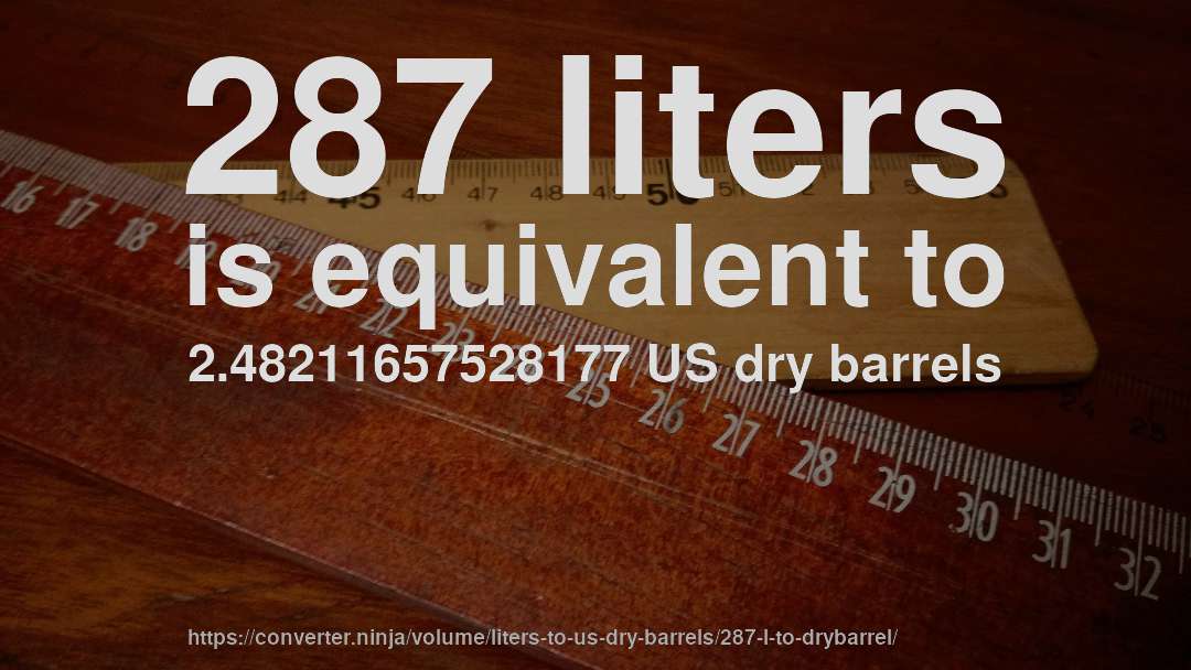 287 liters is equivalent to 2.48211657528177 US dry barrels