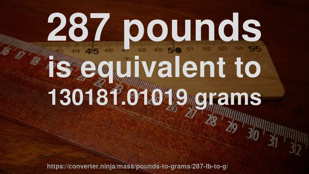 287 pounds is equivalent to 130181.01019 grams