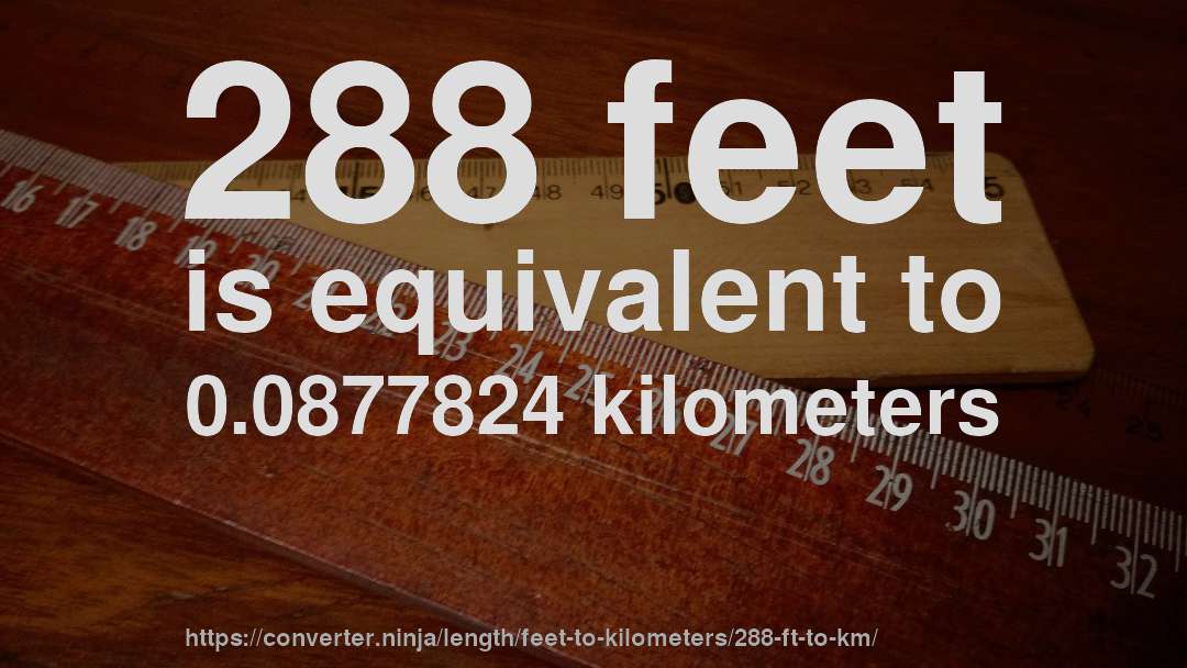 288 feet is equivalent to 0.0877824 kilometers