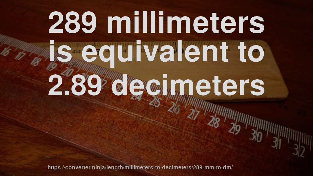 289 millimeters is equivalent to 2.89 decimeters