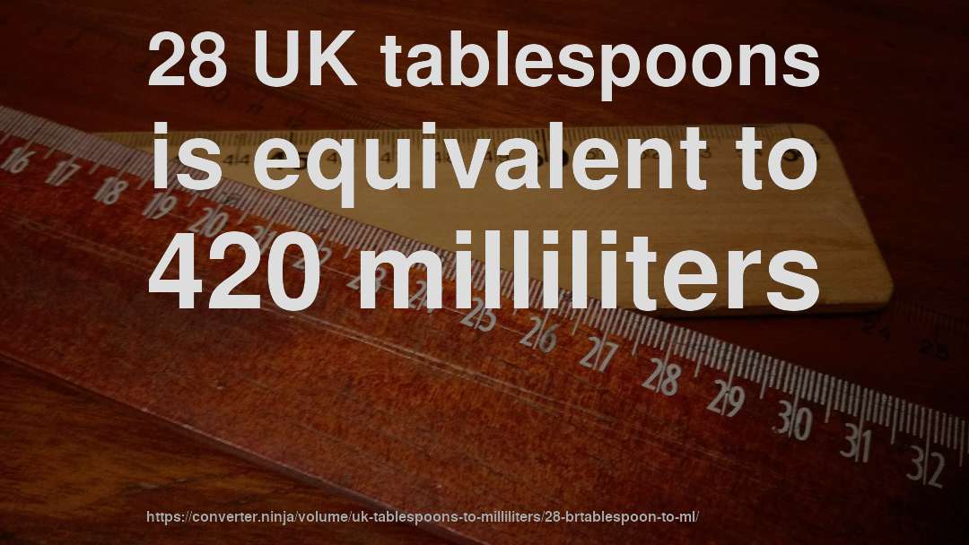 28 UK tablespoons is equivalent to 420 milliliters