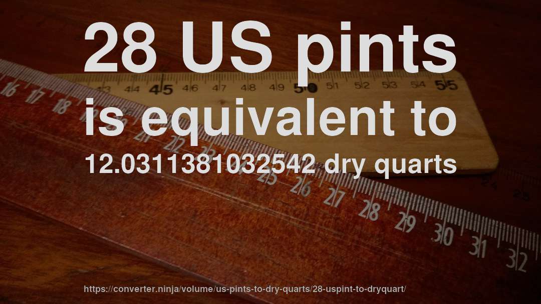 28 US pints is equivalent to 12.0311381032542 dry quarts
