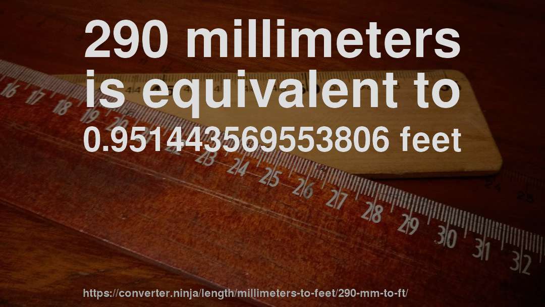 290 millimeters is equivalent to 0.951443569553806 feet
