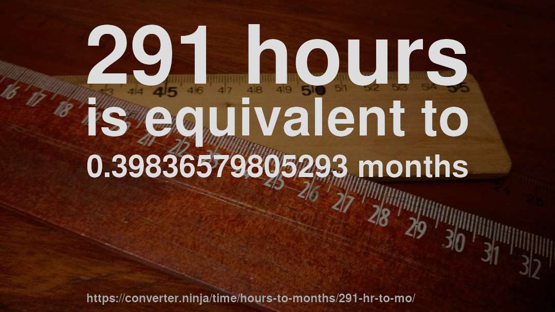 291 hours is equivalent to 0.39836579805293 months