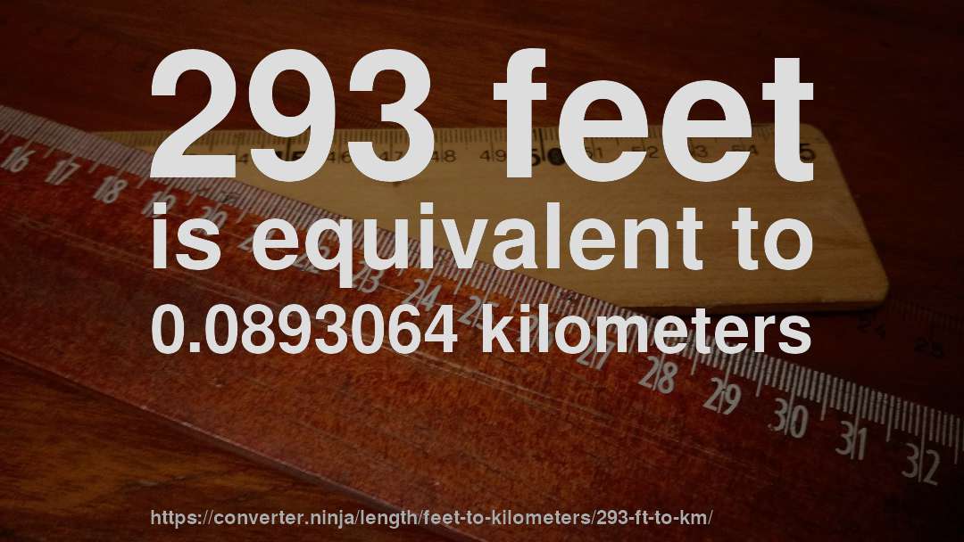 293 feet is equivalent to 0.0893064 kilometers
