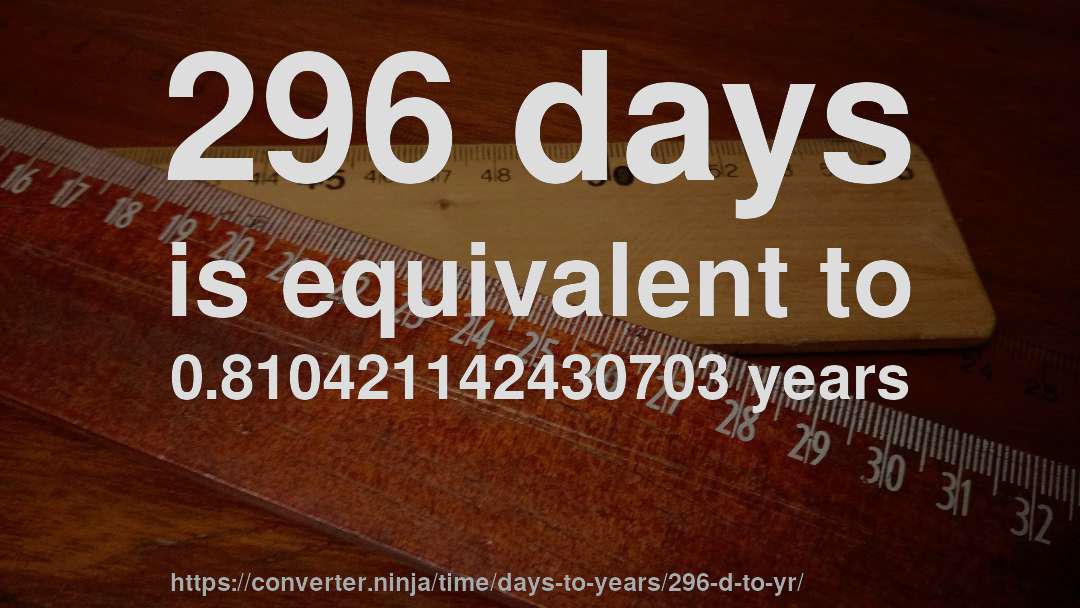 296 days is equivalent to 0.810421142430703 years