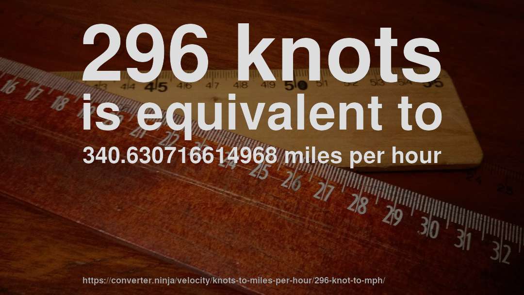 296 knots is equivalent to 340.630716614968 miles per hour