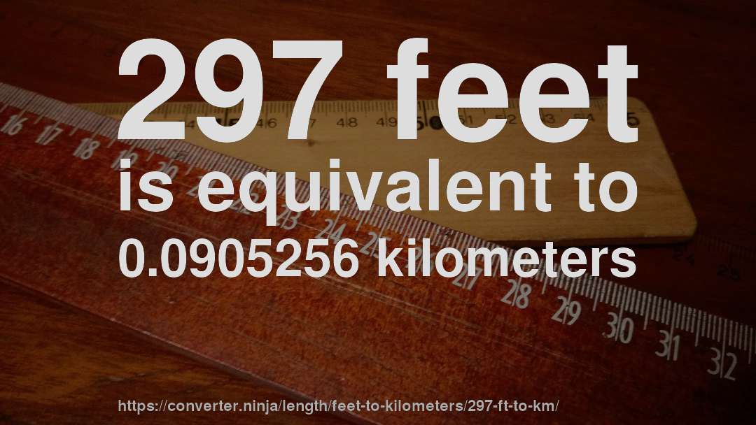 297 feet is equivalent to 0.0905256 kilometers