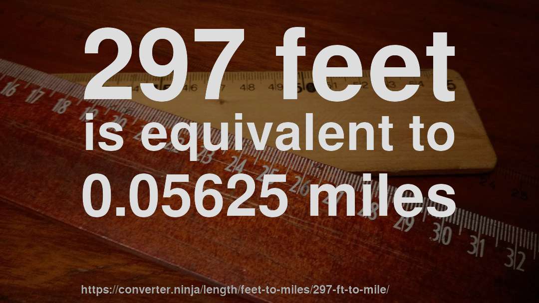 297 feet is equivalent to 0.05625 miles
