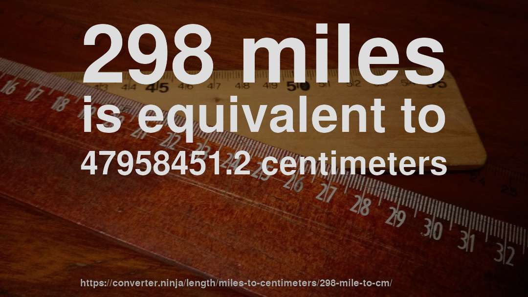 298 miles is equivalent to 47958451.2 centimeters