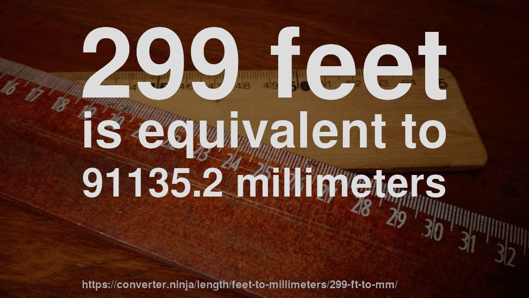 299 feet is equivalent to 91135.2 millimeters