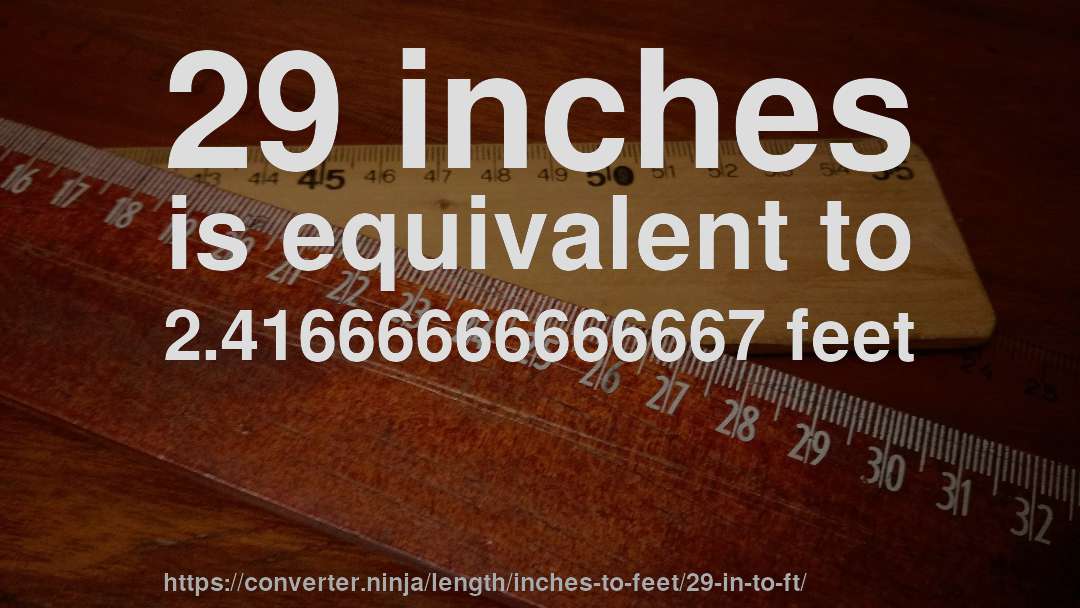 29 inches is equivalent to 2.41666666666667 feet
