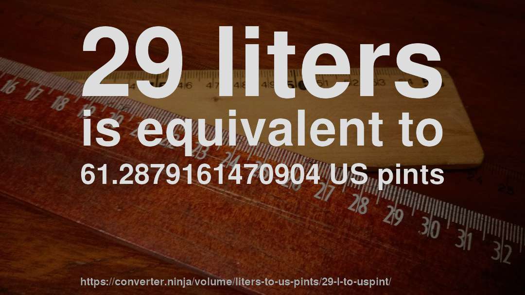 29 liters is equivalent to 61.2879161470904 US pints