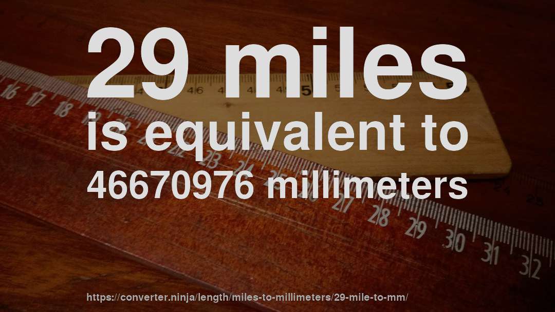 29 miles is equivalent to 46670976 millimeters
