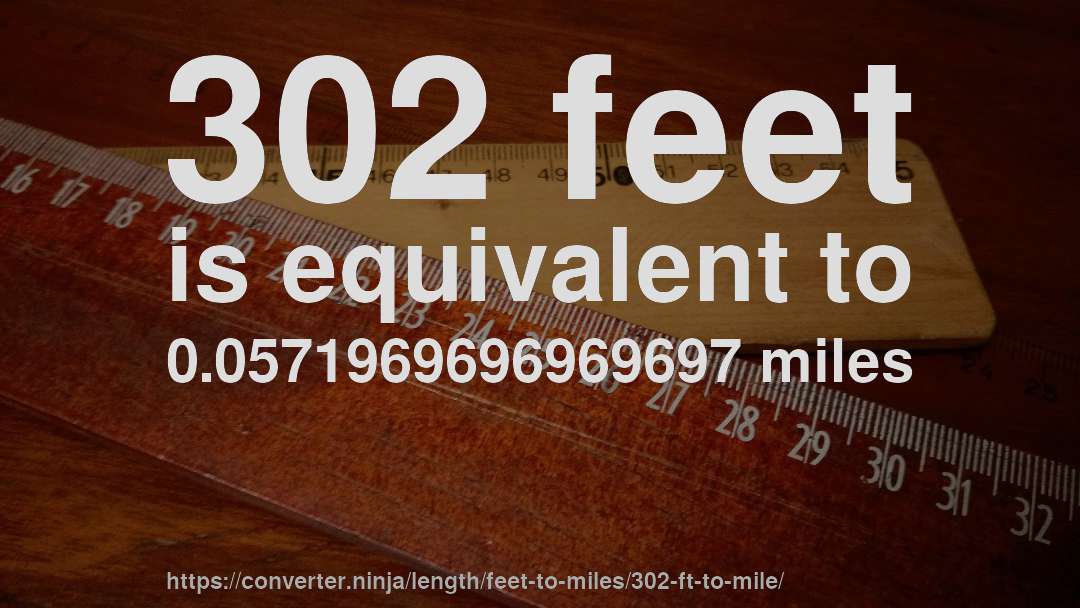 302 feet is equivalent to 0.0571969696969697 miles