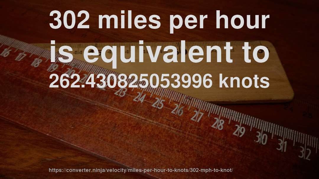 302 miles per hour is equivalent to 262.430825053996 knots