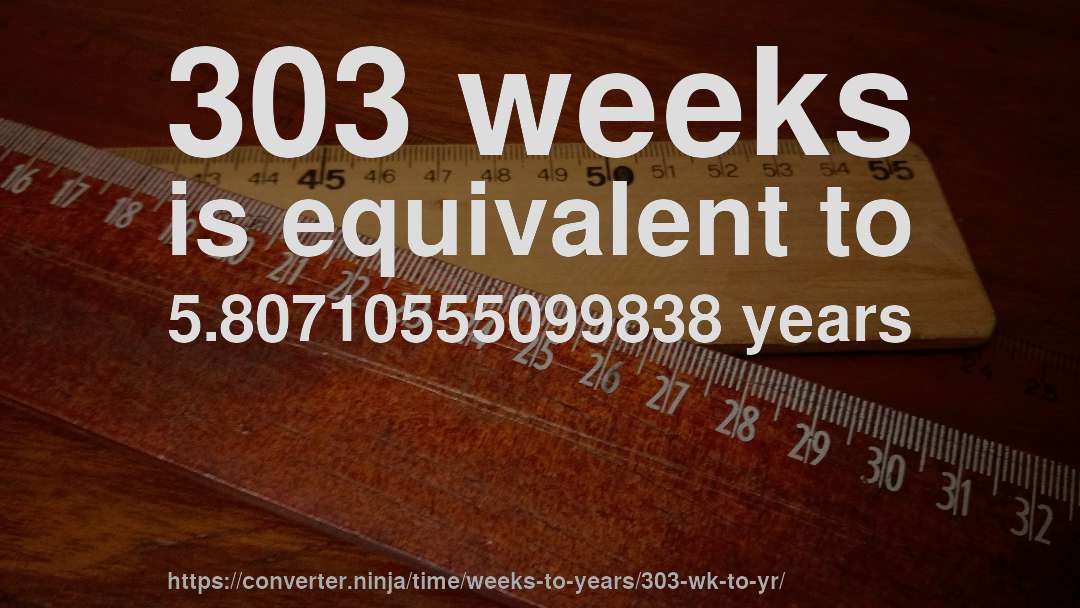 303 weeks is equivalent to 5.80710555099838 years