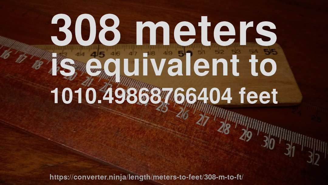 308 meters is equivalent to 1010.49868766404 feet