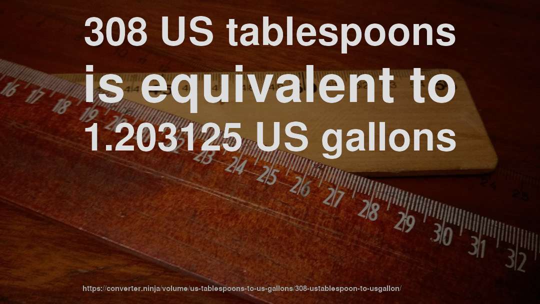 308 US tablespoons is equivalent to 1.203125 US gallons
