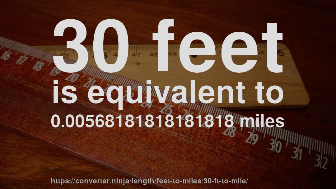 30 feet is equivalent to 0.00568181818181818 miles