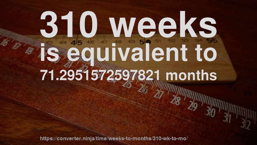 310 weeks is equivalent to 71.2951572597821 months