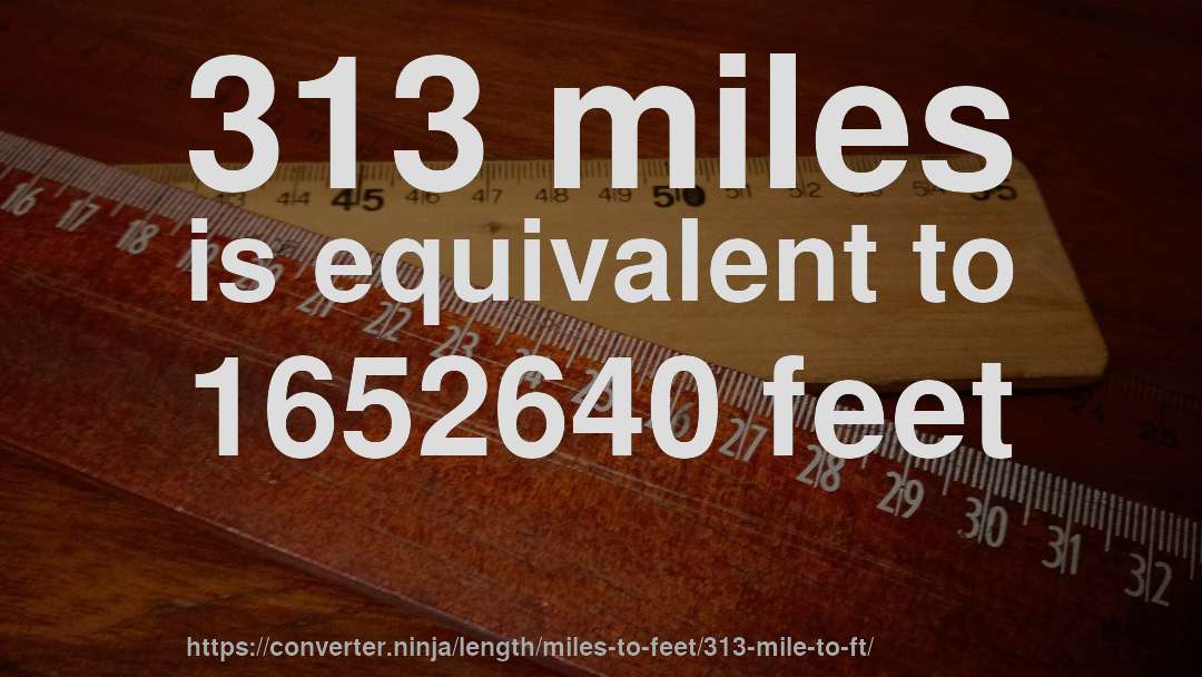 313 miles is equivalent to 1652640 feet