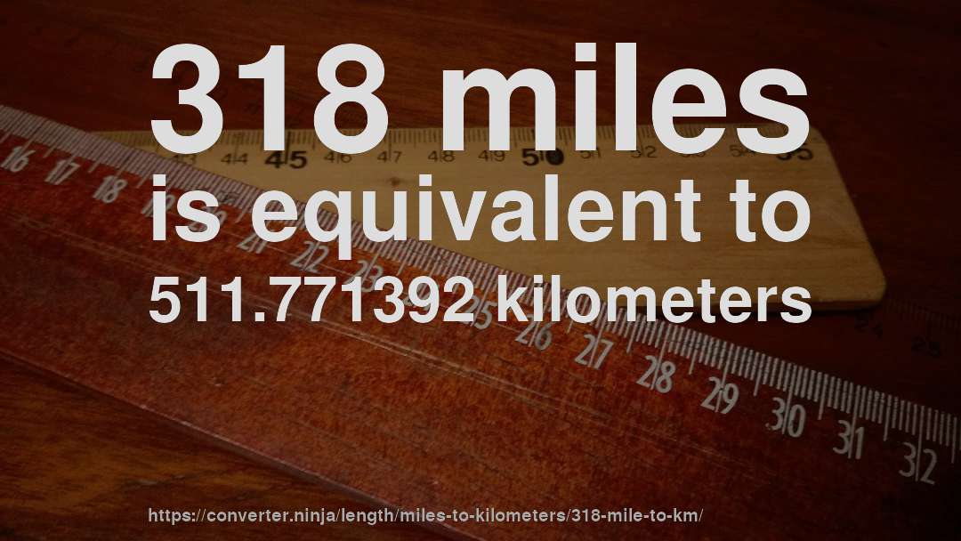 318 miles is equivalent to 511.771392 kilometers